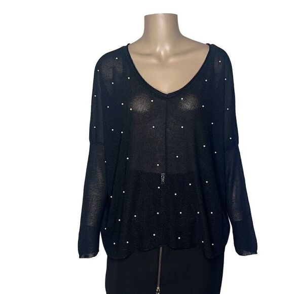 Zara light weight black top sweater pearls S - Picture 2 of 13